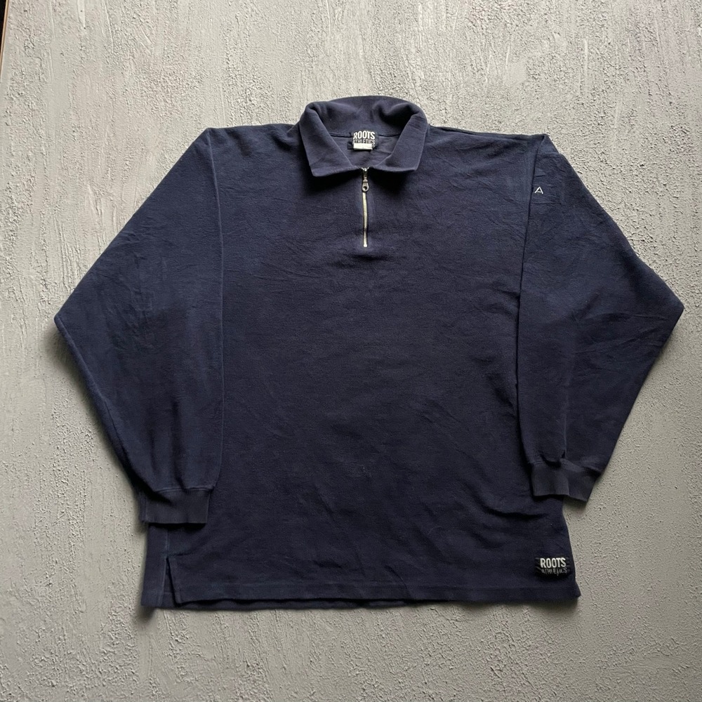 Vintage Roots Athletics Quarter Zip Pullover Mens Extra Large Navy 90s Nokia